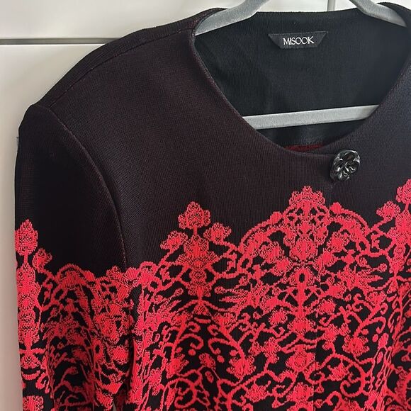 Misook Acrylic Blend Jacket Printed One Button Closure Black Red Plus Size XL - Picture 5 of 13